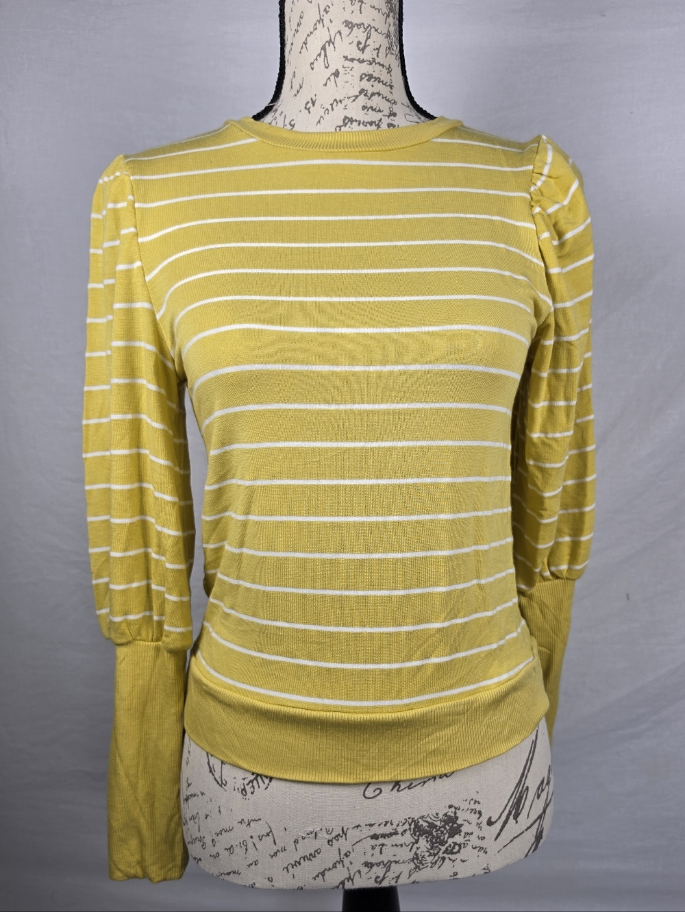 Urban Renewal Urban Outfitters Striped Puff Sleeve Sweatshirt Mustard Yellow - S